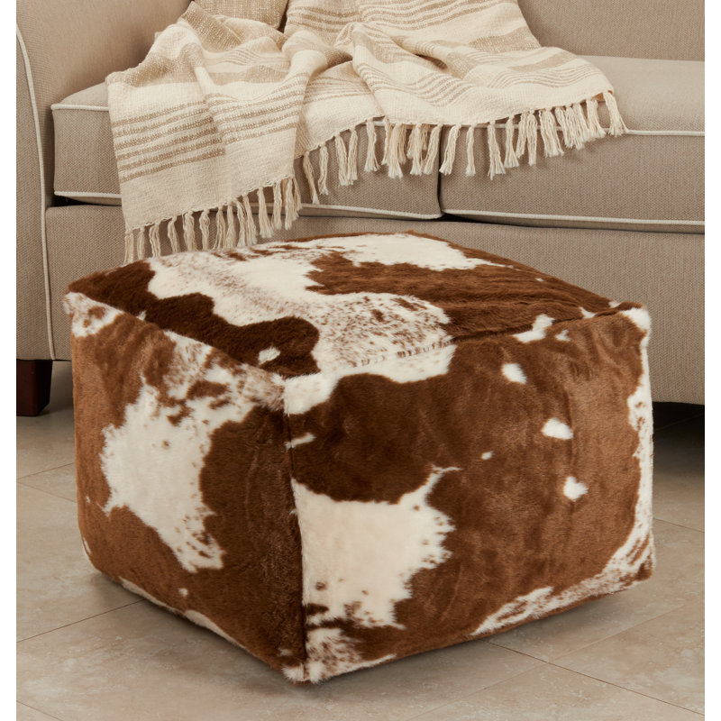 Susannah Upholstered Pouf, Brown/Cream