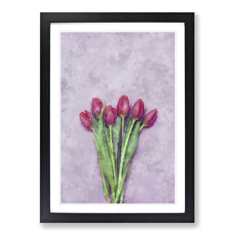 A Bunch of Pink Tulips - Picture Frame Painting Print, Black Framed, 63cm H x 45cm W x 2cm D