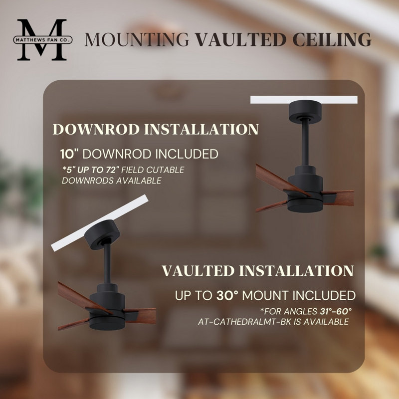 Alessandra Outdoor Downrod Ceiling Fan, Matte Black, Walnut