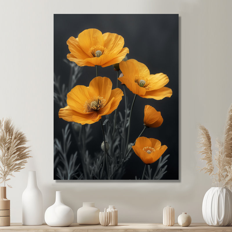 Jaune, noir, coquelicots, joie lumineuse I - coquelicots, impression d'art mural, Toile tendue, H 44 po x l 34 po x P 1,5 po