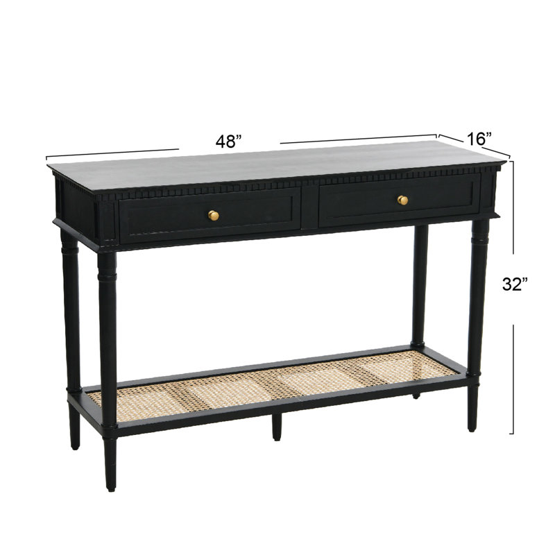 Ayleena Maxwelton Solid Wood Console Table with 2 Drawers and Woven Cane Storage Shelf, Black