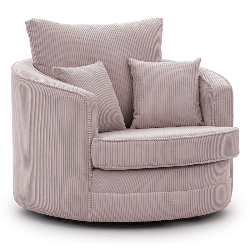 Ted Armchair Swivel Barrel Soft Chair in Cord Fabric, Powder Pink
