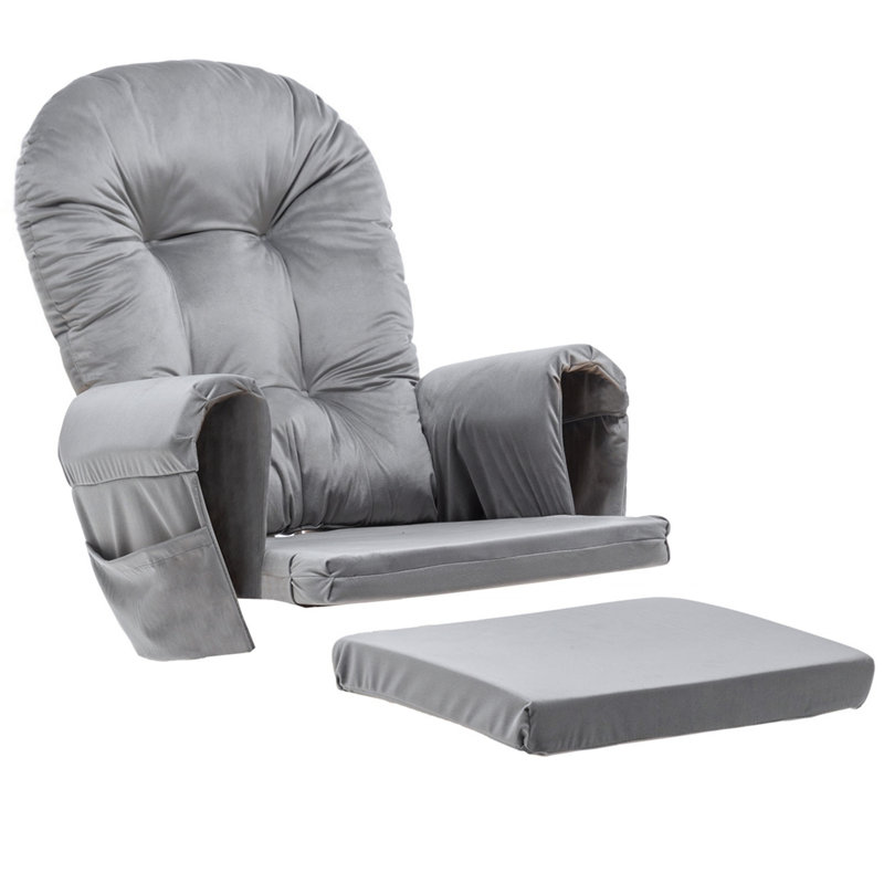 Glider Rocker Replacement Cushions With Storage Pocket, 5PCS, Soft Velvet Thickened, Washable Nonslip, Universal For Use In Glider Rocking Chair, Grey