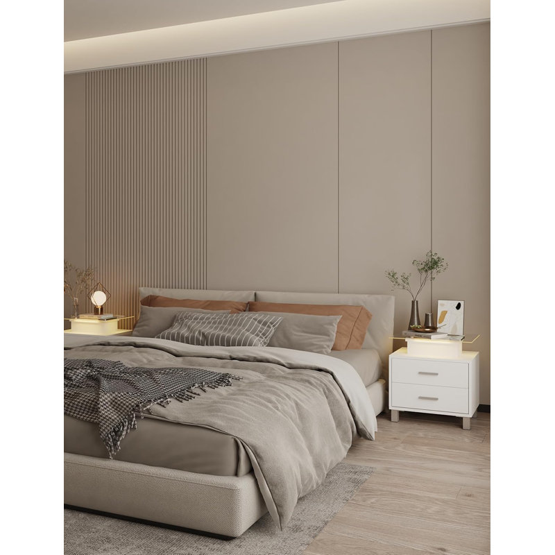 Table de chevet avec station de charge et lumières DEL, table d'appoint moderne pour la chambre à coucher