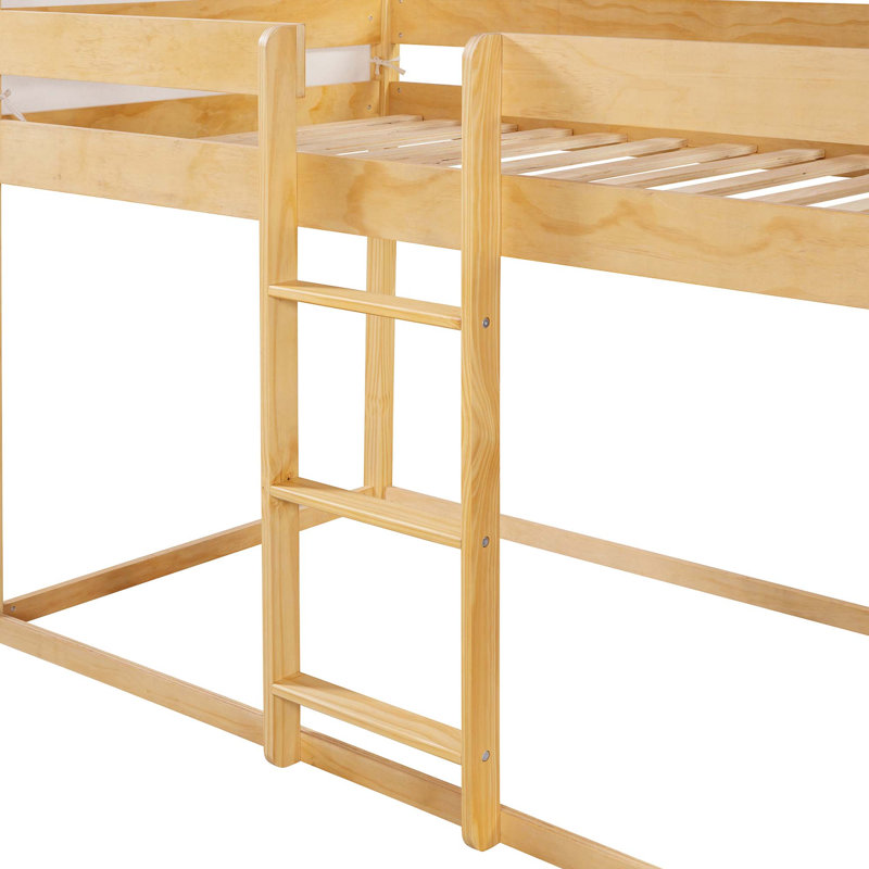 Lit simple superposé en bois avec tente, Naturel
