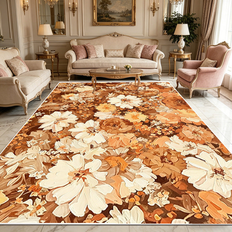 1PC Vintage Warm Tone Dried Wild Floral Bohemian area rugs, Soft and Comfortable, easy-to-maintain, machine washable Indoor floor mat, suitable for living room, bedroom, dining area, entryway, back patio, sunroom, balcony, Home Decor, Outdoor Decor.