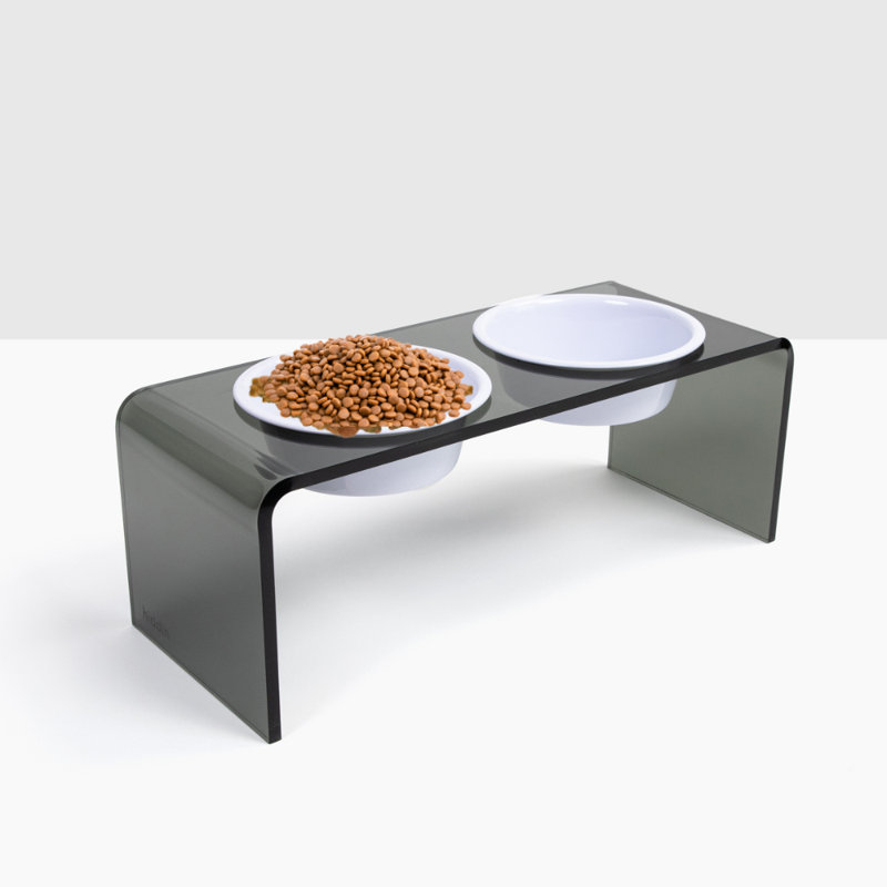 Acrylic Double Bowl Elevated Pet Feeder, White