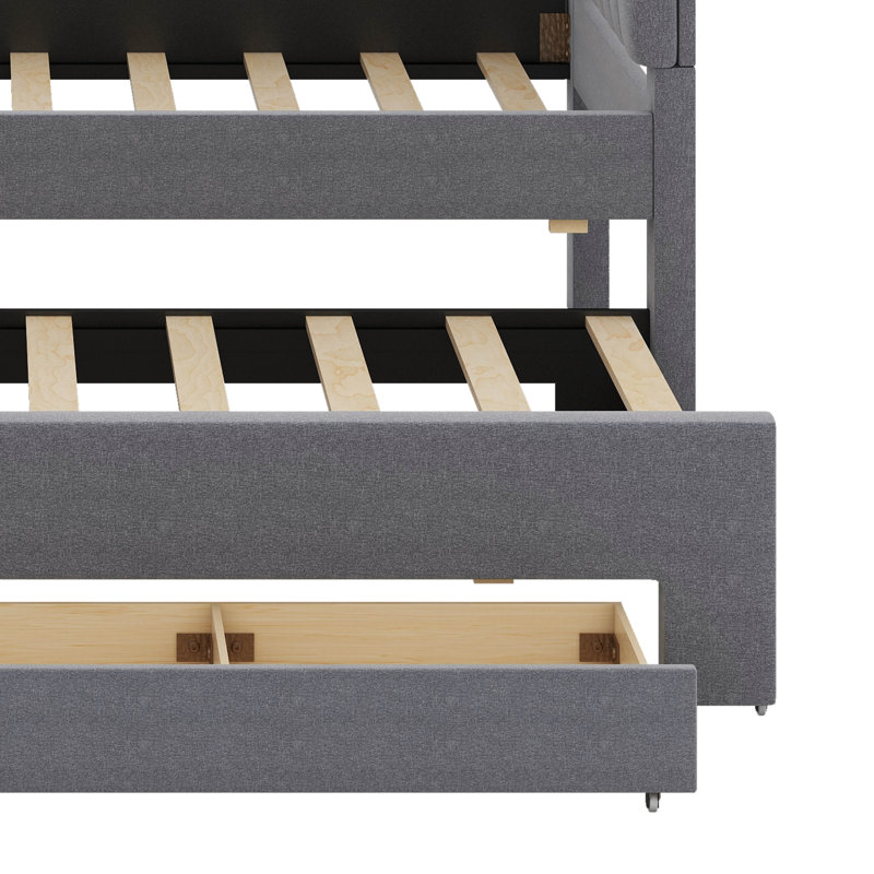 Upholstered Daybed With Trundle And Drawers, Gray, Twin