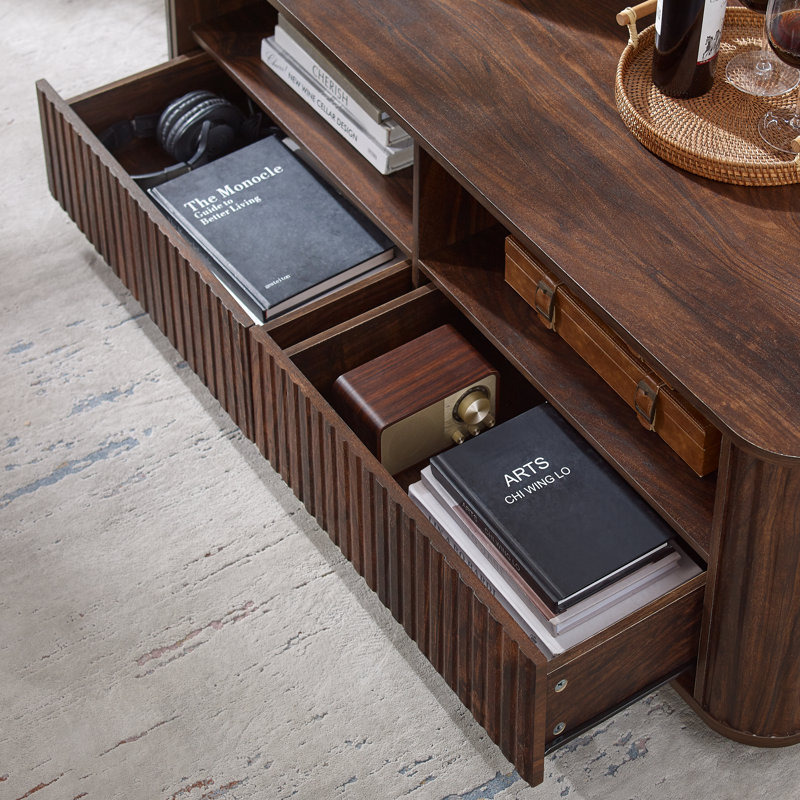 Table basse cannelée l 52 po avec tablette ouverte et 2 tiroirs, Dark Walnut