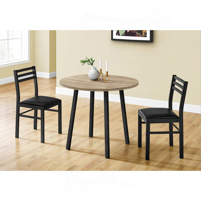 Ensemble de table de salle à manger, ensemble de 3 pièces, petit, abattant 35 po, cuisine, métal noir, stratifié brun, contemporain, moderne