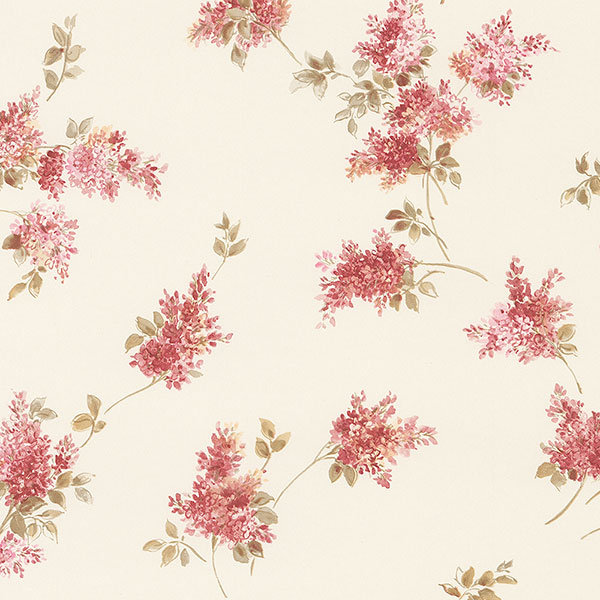 Papier peint brins de lilas 32,7 pi x 20,5 po Heilyn, Rose / rouge / crème