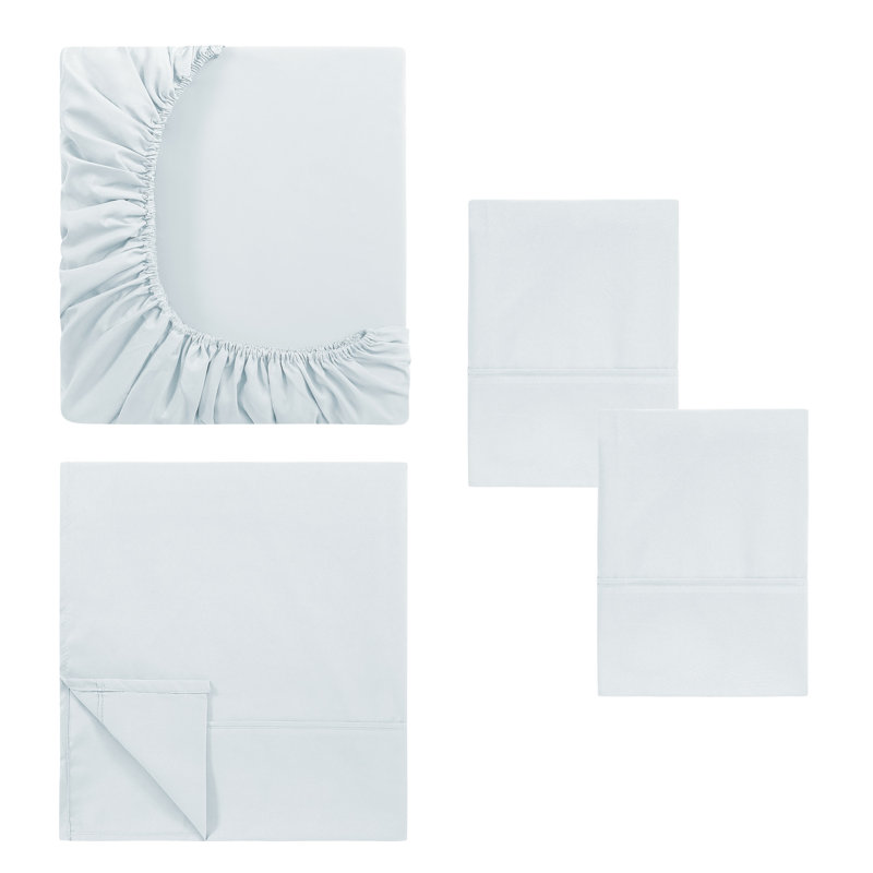 Ensemble de draps en microfibre 4 pièces Modern, King Sheet Set with 2 Pillowcases, White
