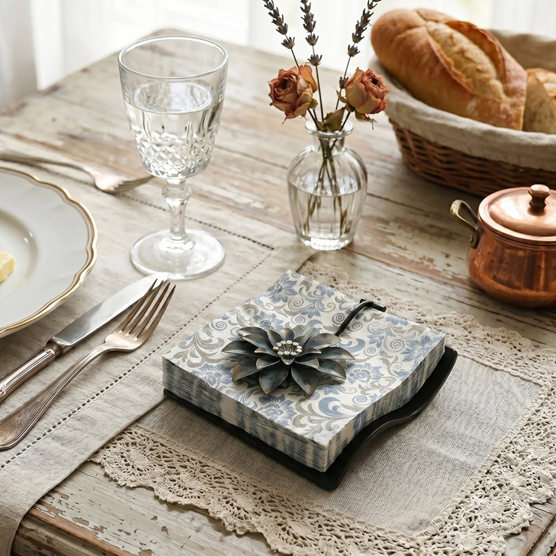 Porte-serviette ondulé en métal avec figurine de fleur pour un usage domestique