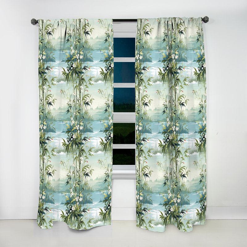 Tropical Zen Bamboo - Floral Curtain - Velvet Room Darkening - 1 panel, 52" W x 120" L