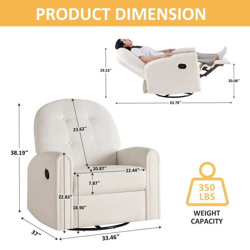 33.46’’ Terry Fabric Glider Rocker Manual Recliner Chair (Set Of 2), White