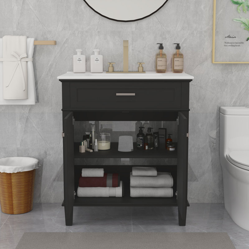 Meuble-lavabo de rangement Minimalist Design, Noir, Argent argent