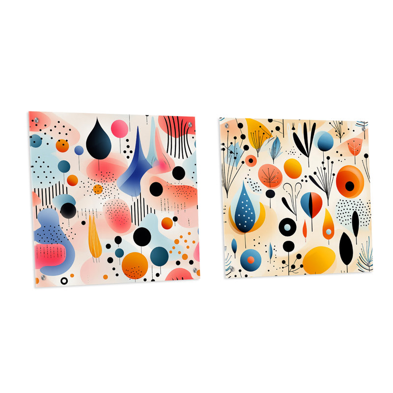 Clotaire - Ensemble de 2 verres muraux abstraits géométriques en acrylique, H 36 po x l 73 po