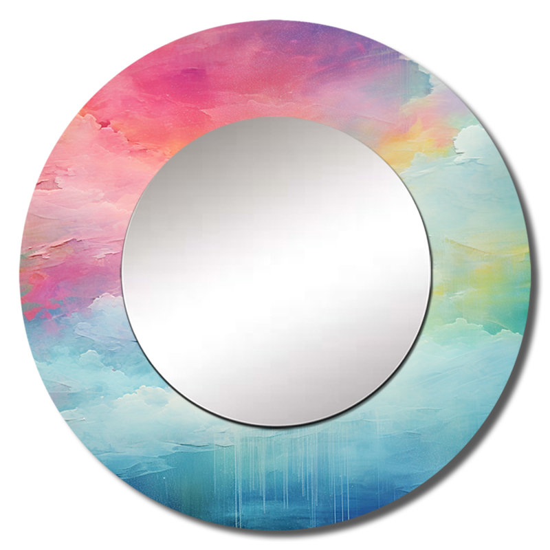 Watercolor Northern Lights III - miroir Northern Lights, miroir mural décoratif rond en corail, impression sur métal