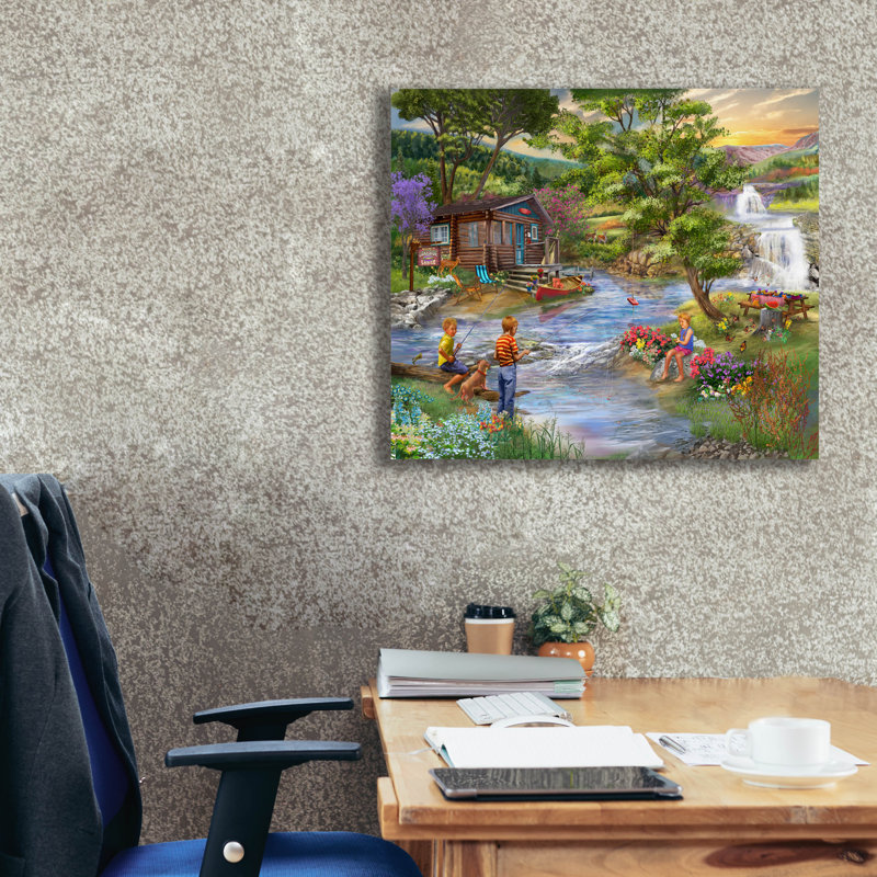 'Fishing From The Banks' by Bigelow Illustrations Canvas Wall Art, 26" H x 30" W x 1.5" D