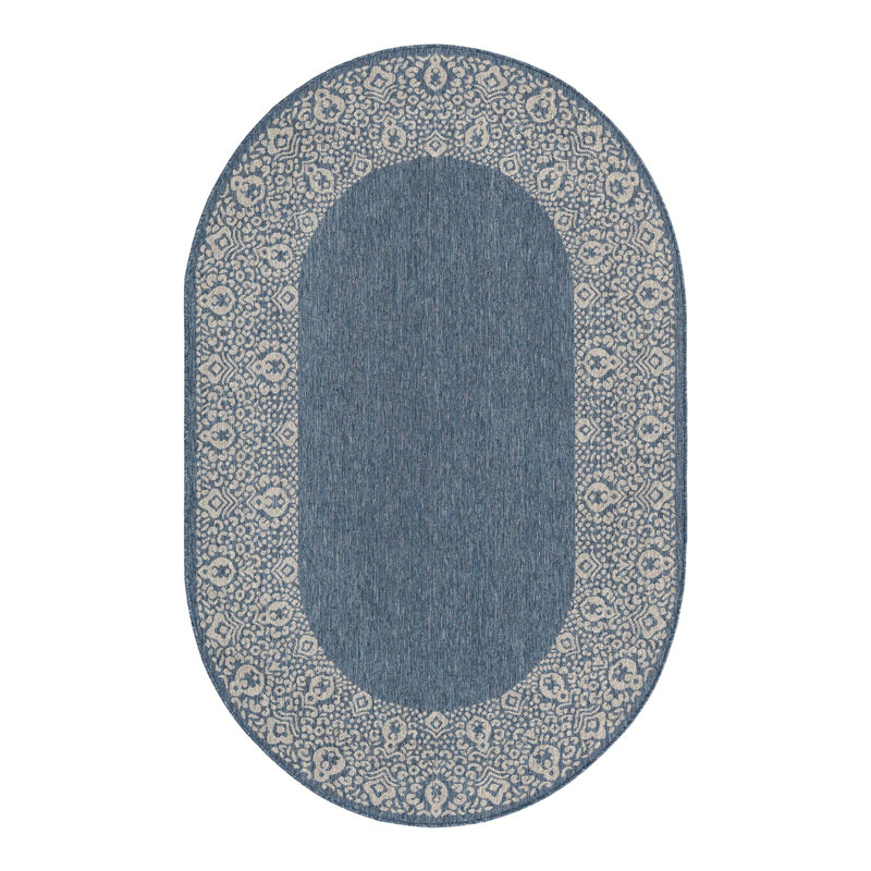 Tapis intérieur / extérieur bleu Lamere, Ovale 5 pi 3 po x 8 pi