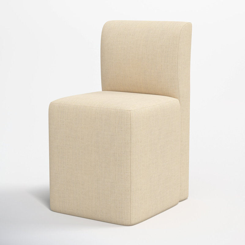 Mendy Upholstered Dining Chair with Casters, Classic Linen Linen
