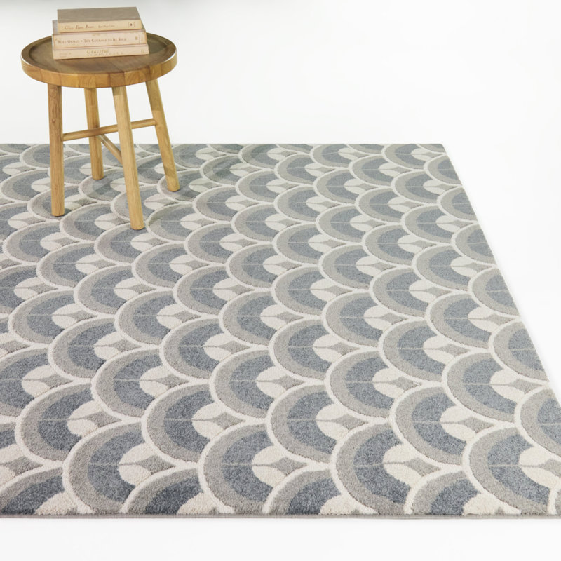 Tapis géométrique bleu Art déco Dillens, 7 pi 10 po x 10 pi