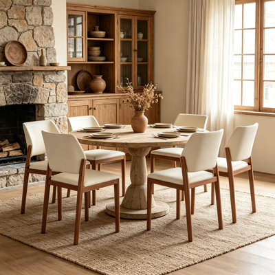 Fully Assembled Modern Dining Chair Set Of 6, Faux Leather With Solid Wood Legs
