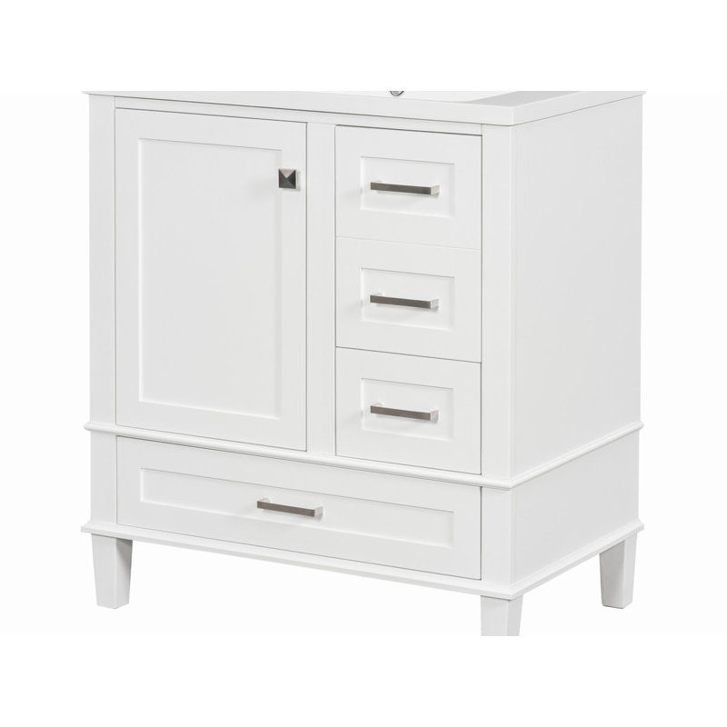 18.00'' Single Bathroom Vanity with Ceramic Top, Light White, Silver