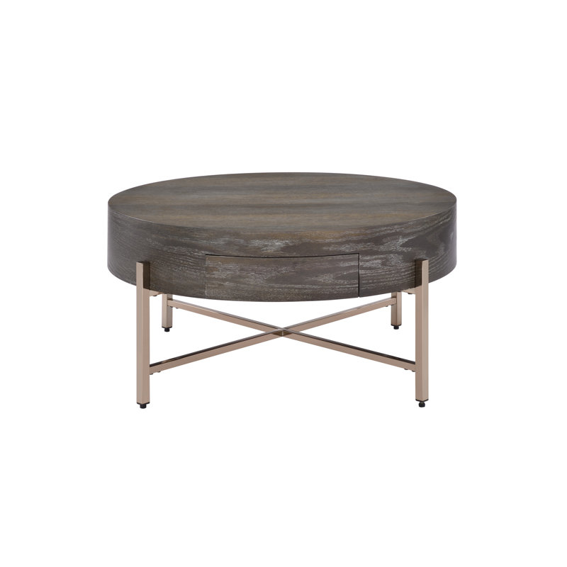 Moderne 1 table basse en brun et champagne avec finition en chêne foncé