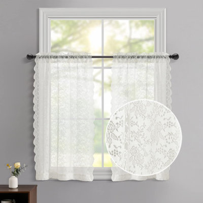 Rideaux café ivoire en dentelle, 2 panneaux pliables avec passe-tringle, tissu en dentelle douce et aérée, couche inférieure aérée, confort chalet tranquille, demi-fenêtre équilibrée, intimité