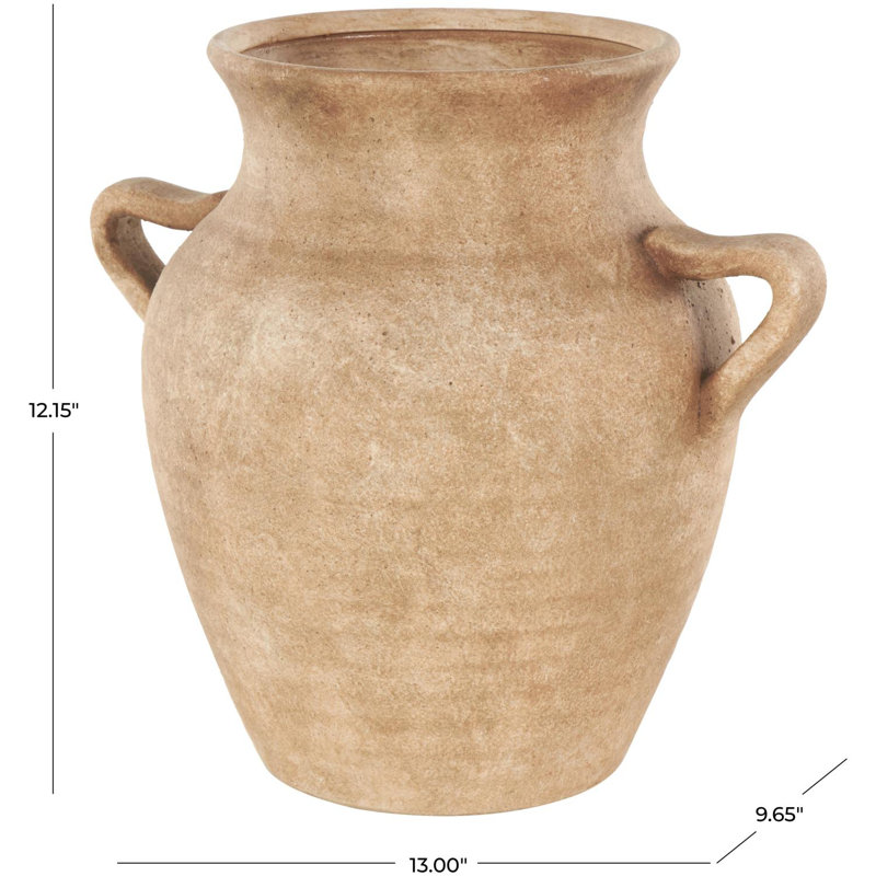 Birch Lane™ Daily Ceramic Antique Style Textured Vase With Shadings And Handles, Light Brown