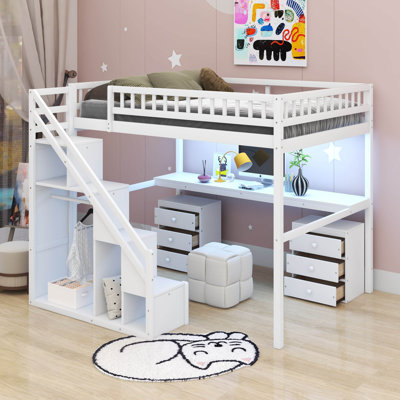 Lit mezzanine double avec deux tiroirs