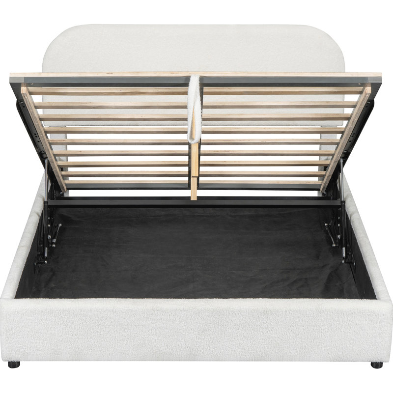 Lit plateforme avec toison blanche et housse de rangement hydraulique efficace, Grand lit