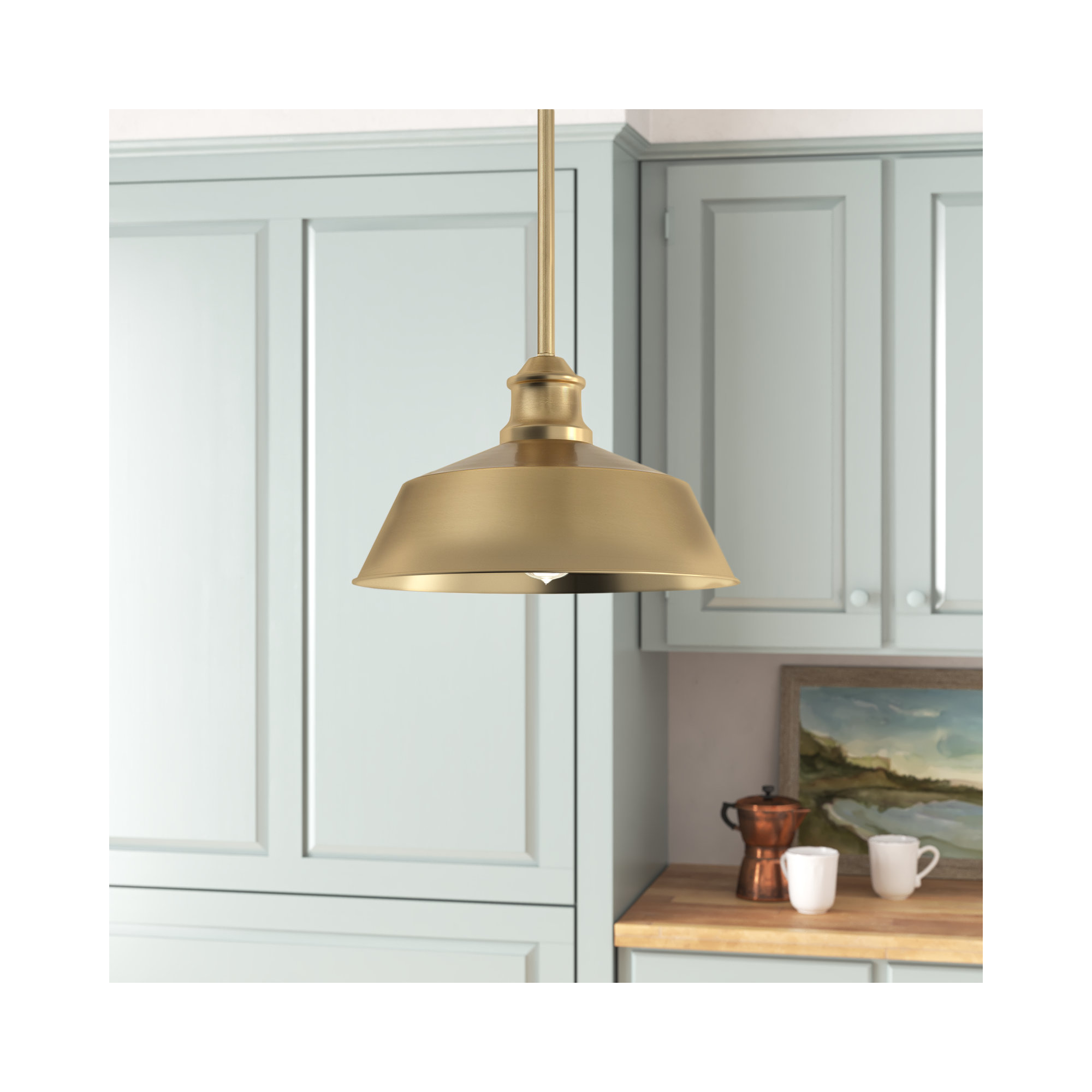 Jeb Single Light Metal Dimmable Pendant, Natural Brass