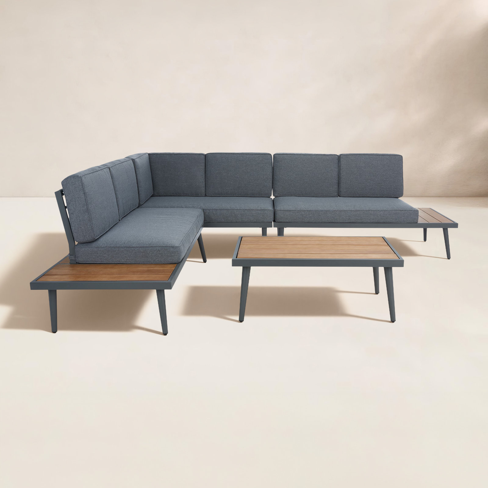 Gherlein 5-Person Acacia Patio Seating Group, Grey