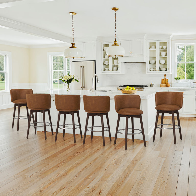 Patrick Swivel Counter Stool, Brown Faux Leather Seat/Dark Brown Frame
