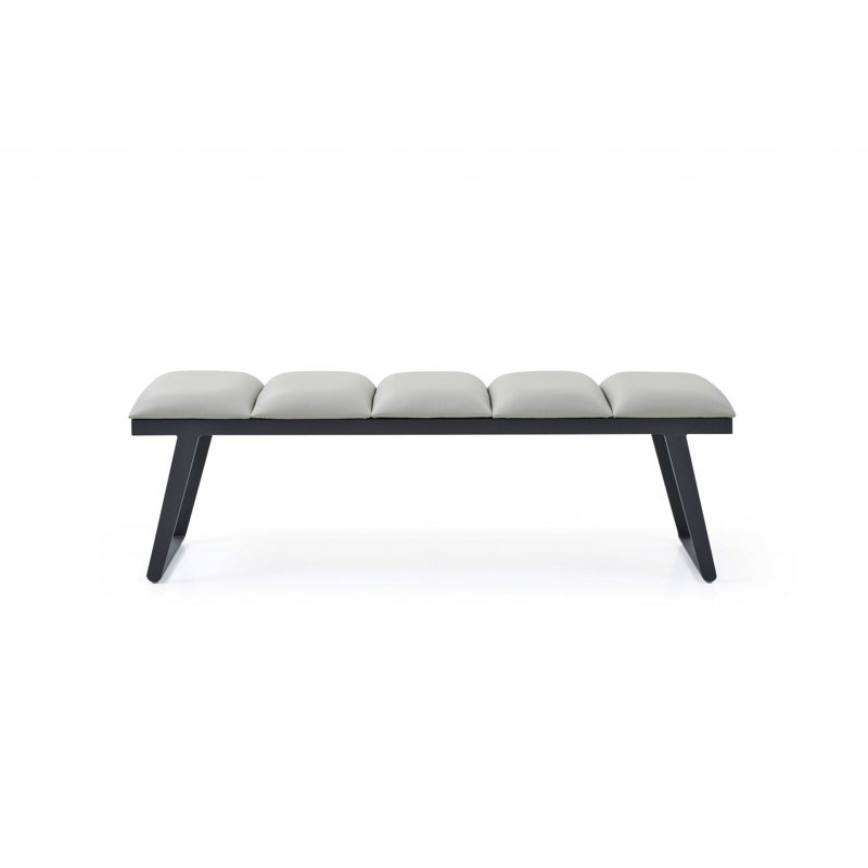 Dumfries 57" Light Upholstered Faux Leather Bench, Light Gray