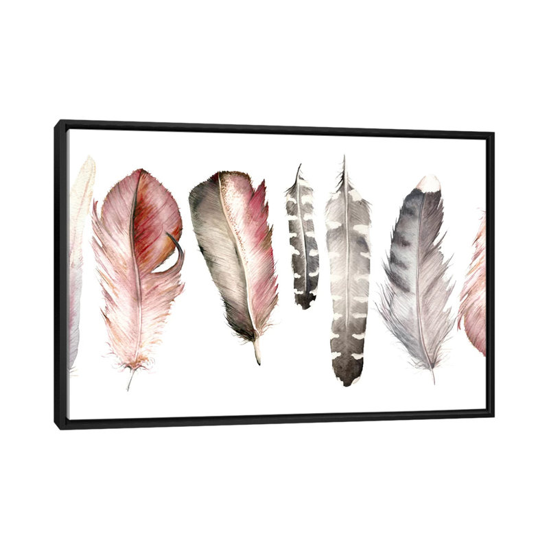 « rose plumes », reproduction sur toile, H 18 po x l 26 po x P 1,5 po, Toile avec cadre noir