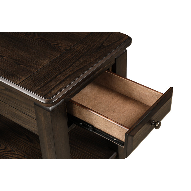 Table de chevet traditionnelle avec compartiment de rangement - bois massif et glissières latérales au fini foncé de 26,27 po de profondeur et de 17,96 po de largeur