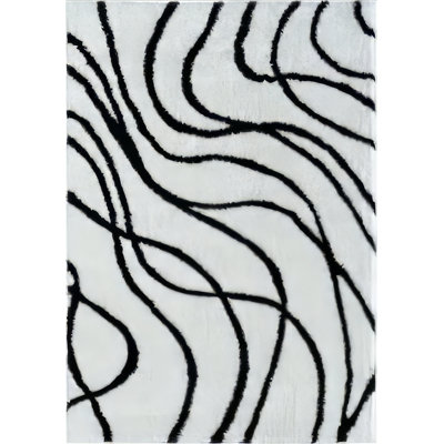Rectangle synthétique tissé à la machine Briceidy 5 pi x 7 pi noir / ivoire
