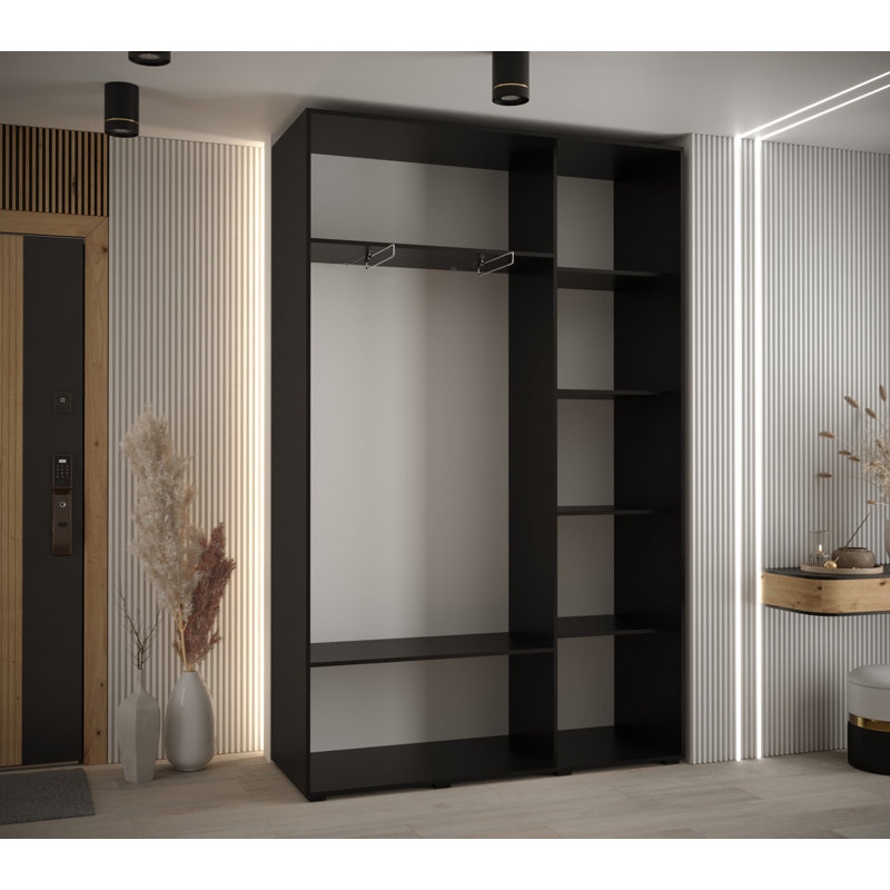 2 Door Laminate Wardrobe, 235cm H x 150cm W x 60cm D, Black