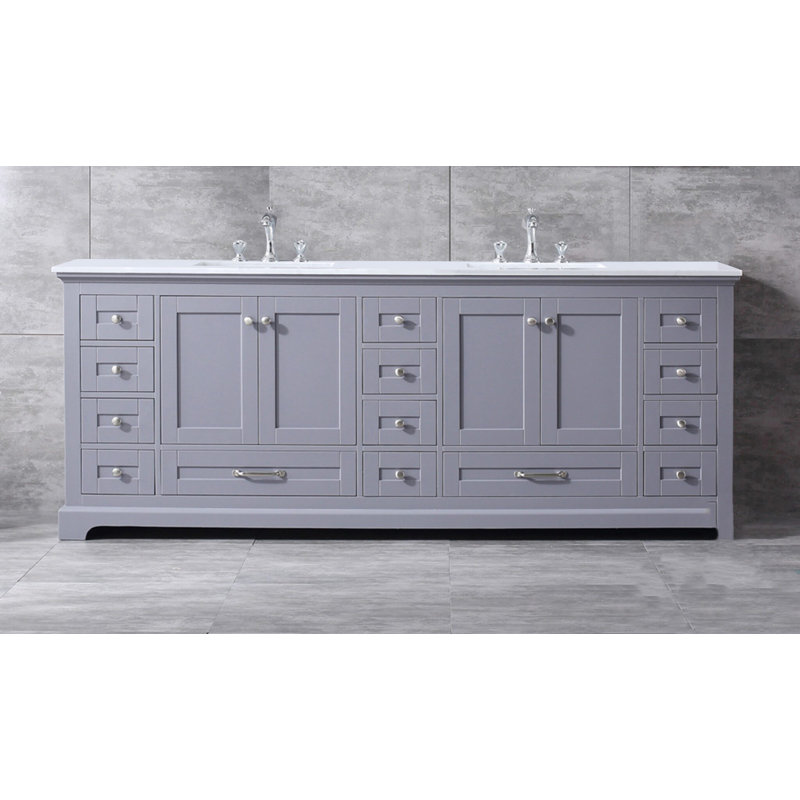 Lexora 84" Dark Grey Double Vanity with White Quartz Top