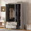 Commodes et amp; Garde-robes | Armoire-penderie 3 portes avec miroir pleine longueur | Panneau de fibres à densité moyenne | Gris | Contreplaqué-1150190402