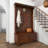 Wood Brown Coat Rack with Clock and Hooks