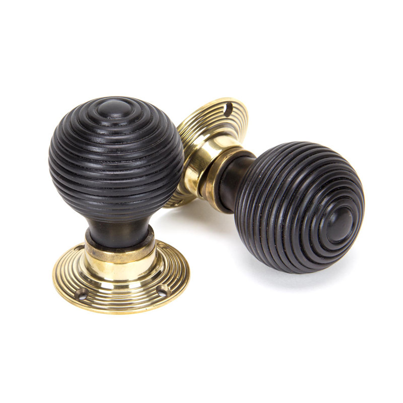 Ebony & Aged Brass Beehive Mortice/Rim Knob Set of 8