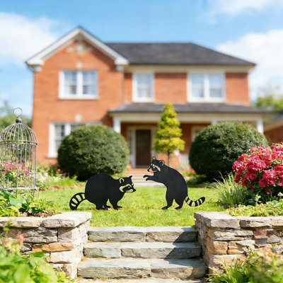 2 Piece Raccoon Metal Garden Stakes Cute   Yard Art Decorative Raccoon  Garden Ornaments For  Patio Backyard Home Decor
