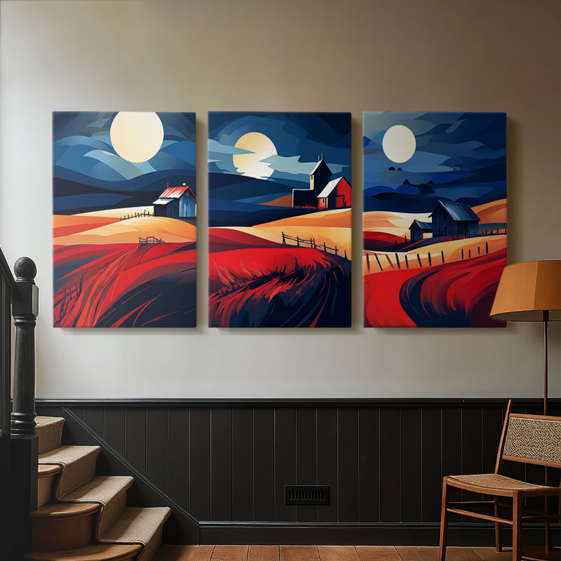 Paysages série Cxxvi - Toile tendue sur mesure - 3 pièces, H 12 po x l 24 po