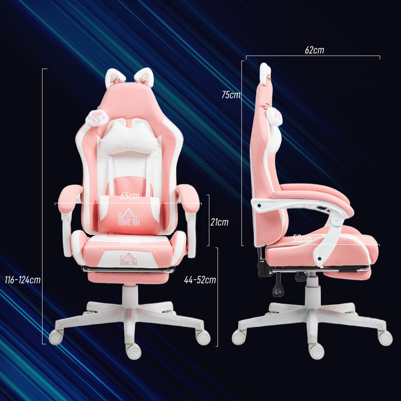 Gaming Chair with Headrest,  Pink/White