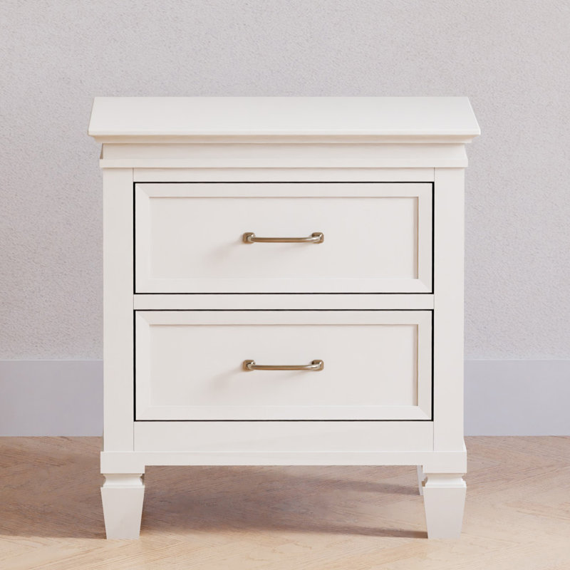 Darlington Warm White 2-Drawer Nightstand with Satin Nickel Handles