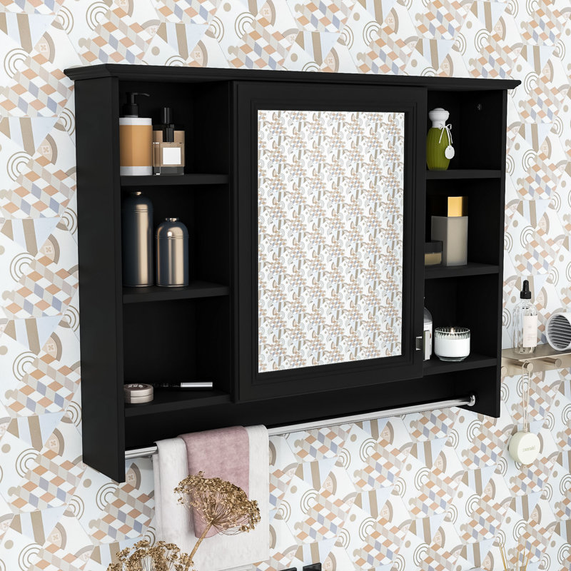 Solution de rangement pour salle de bain élégante avec intérieur réglable, porte miroir, Noir